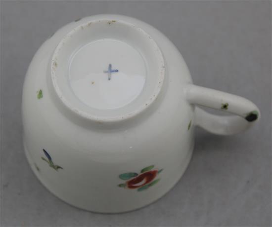 A Champions Bristol porcelain coffee cup and saucer and a similar saucer dish, c.1775, 18.5cm.